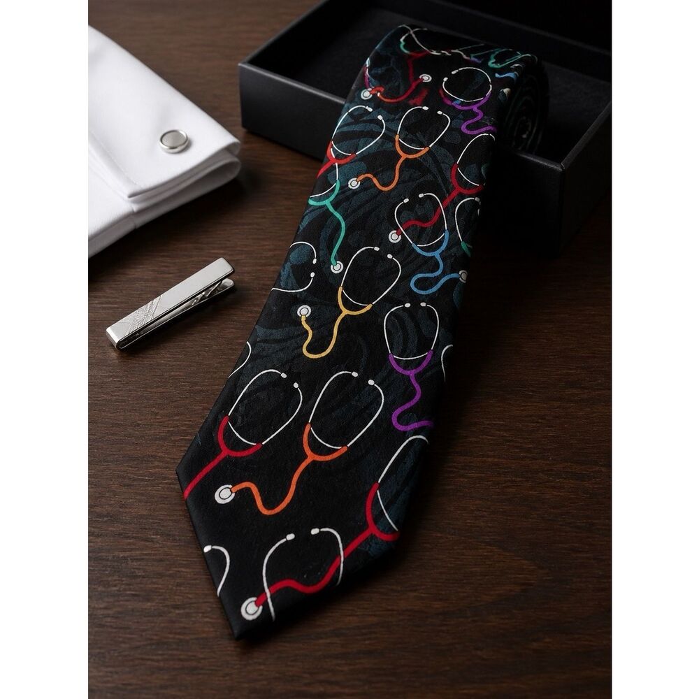 FOR THE DOCTOR IN YOUR LIFE 58” BLACK TIE WITH 🩺